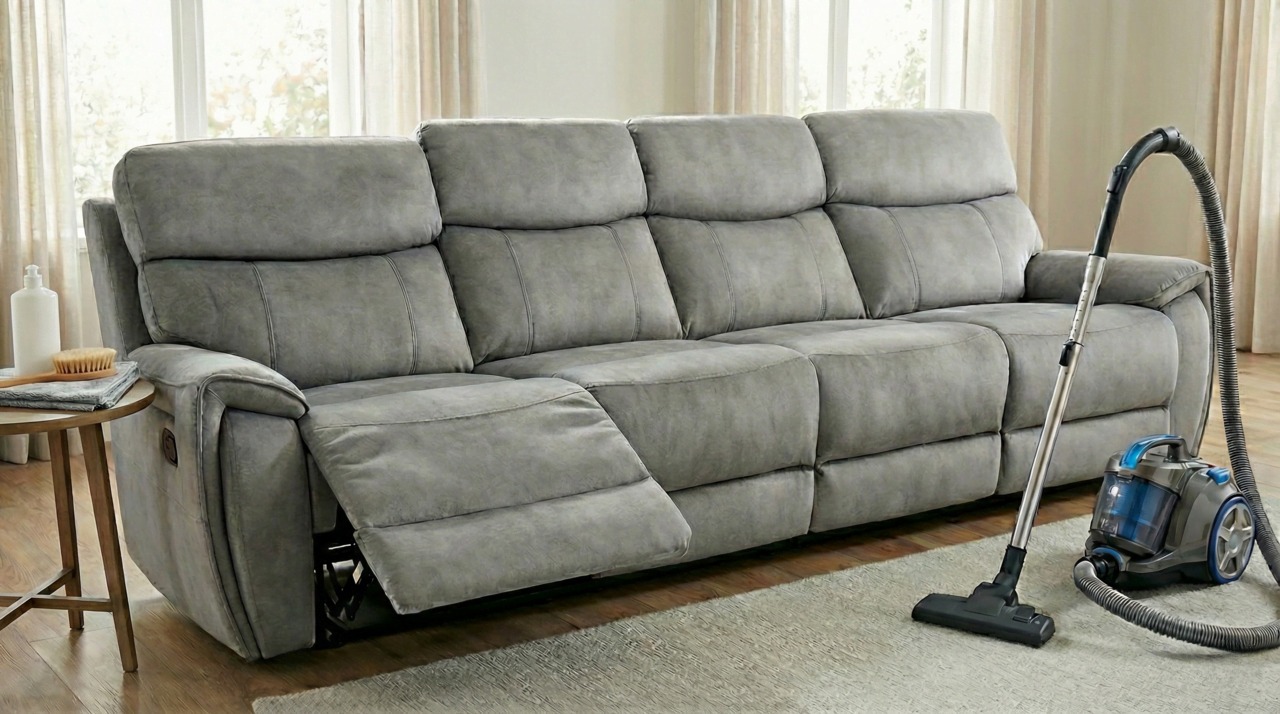 Cleaning a fabric sofa using a vacuum cleaner and cleaning products