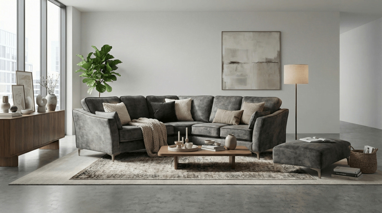 Dark Grey Corner Sofa in Minimalist Interior