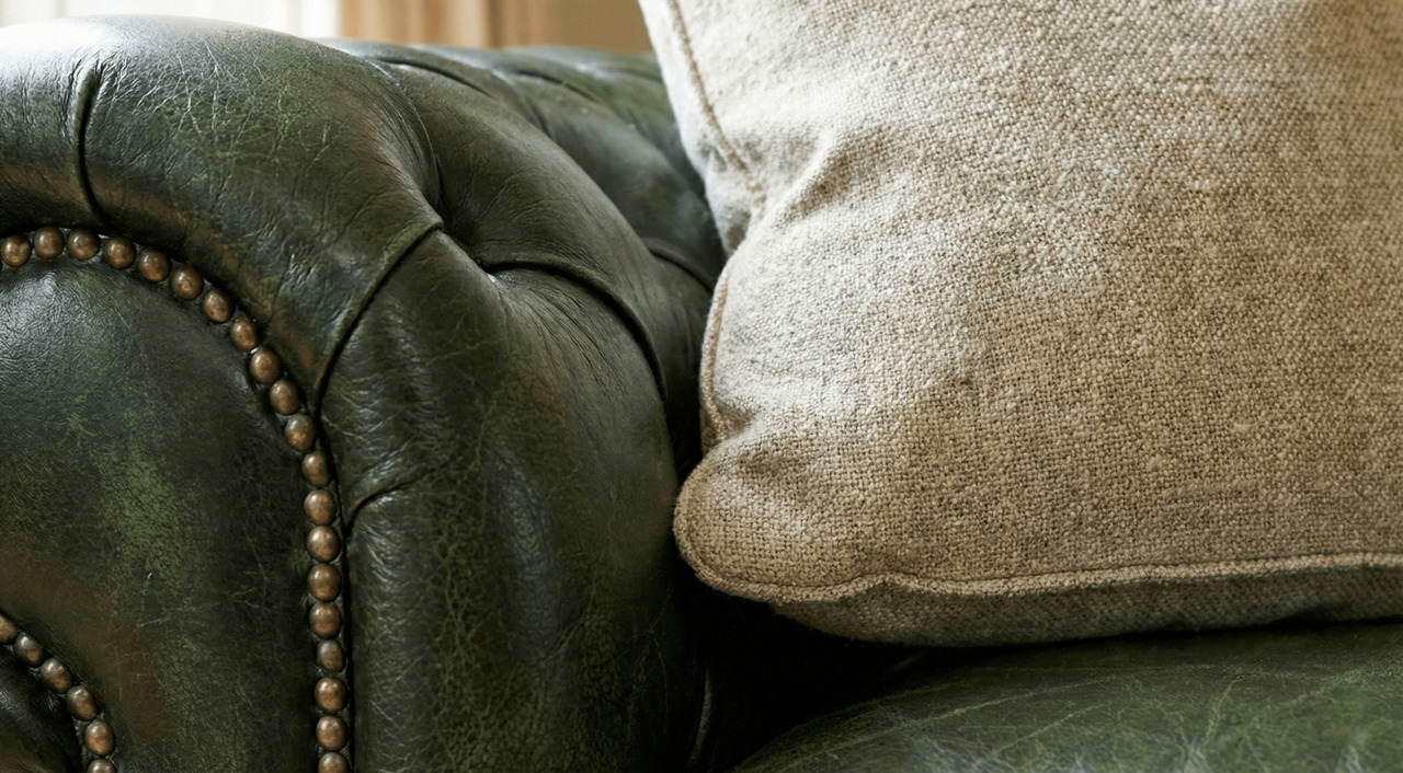 green-leather-chesterfield-sofa-with-a-textured-cushion