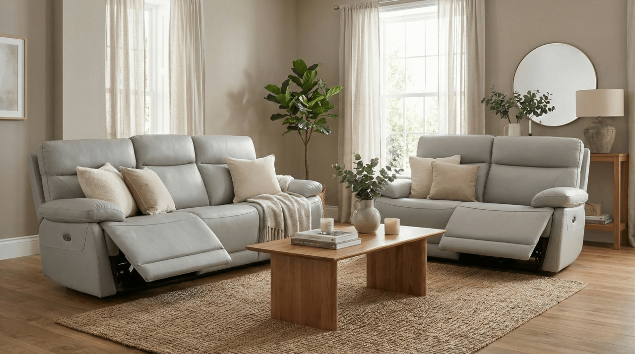 Light grey leather recliner sofas