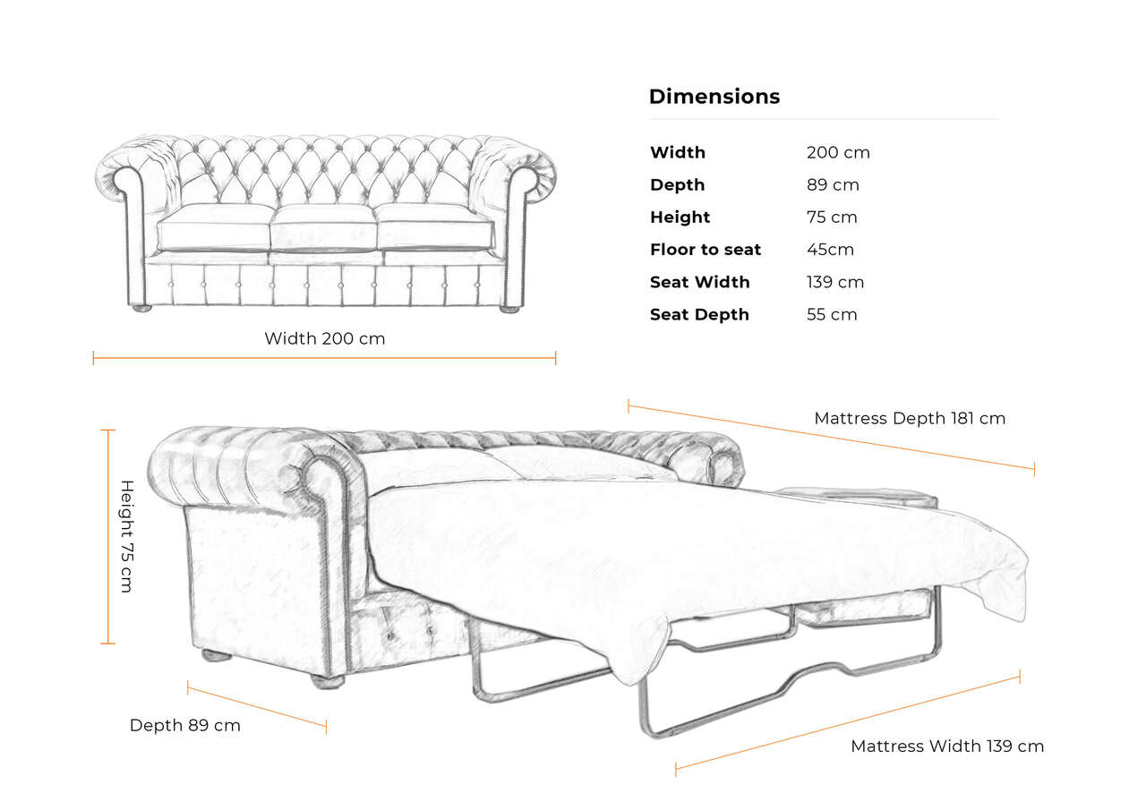 Sofa Bed Sizes in a Chesterfield Style