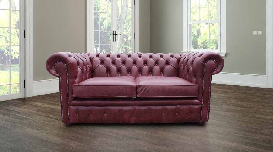 chesterfield 2 seater settee old english burgandy leather sofa