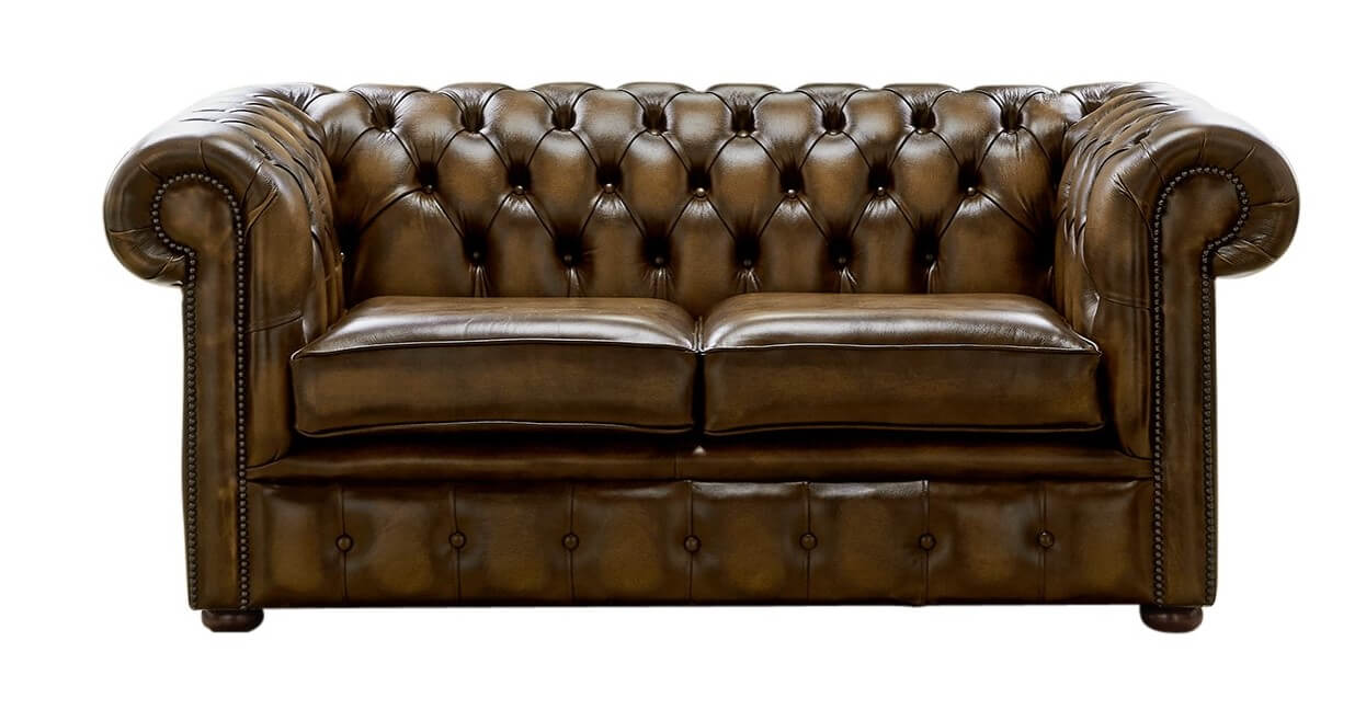 chesterfield 2 seater sofa antique gold leather