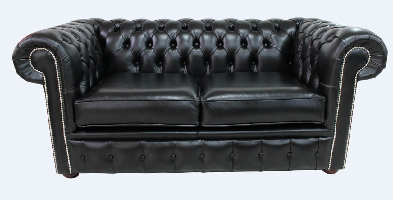 chesterfield 2 seater sofa old english black leather