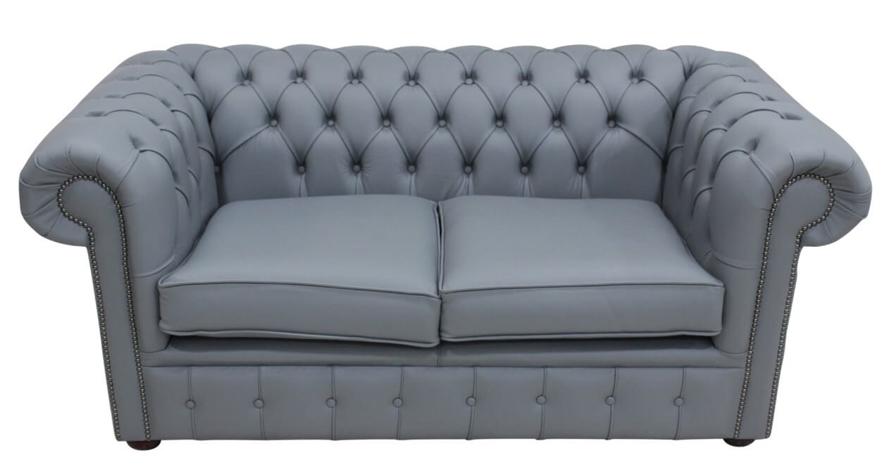 chesterfield 2 seater sofa settee shelly piping grey leather