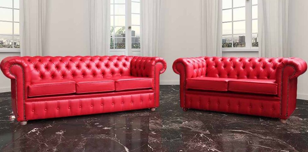 chesterfield 3 2 red faux leather sofa offer