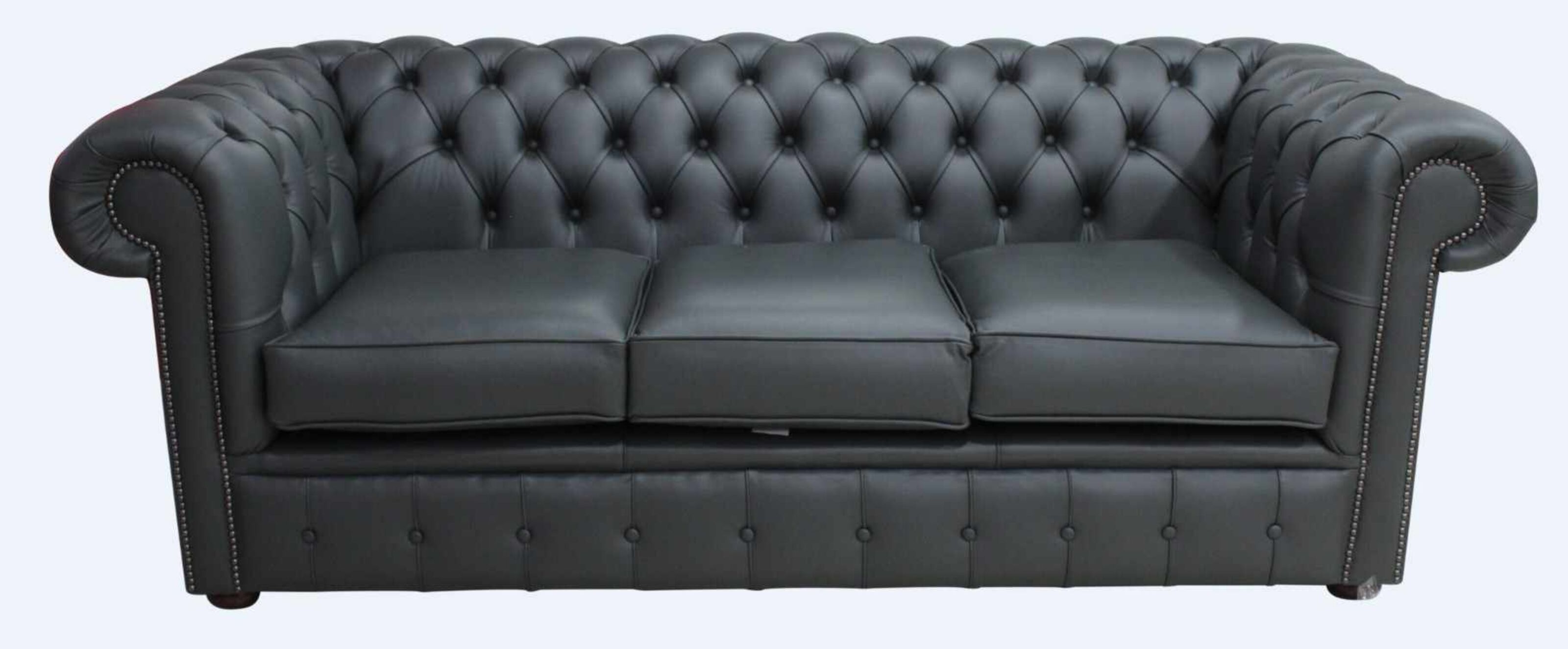 chesterfield 3 seater leather sofa settee vele charcoal grey