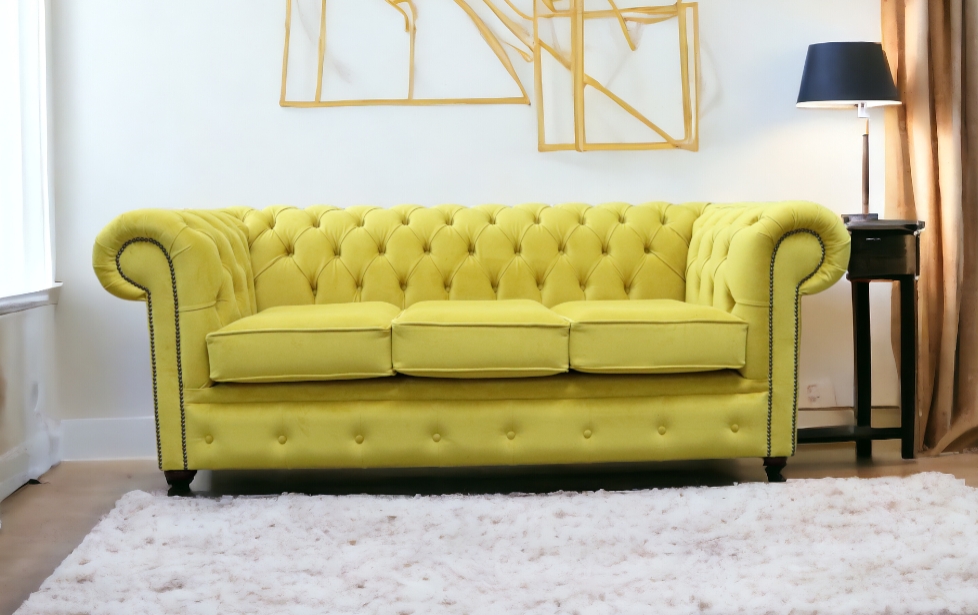 chesterfield 3 seater settee amalfi buttercup velvet sofa