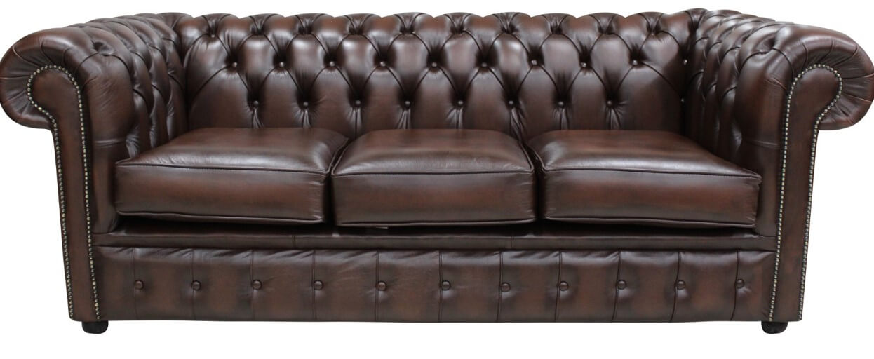 chesterfield 3 seater sofa antique brown leather