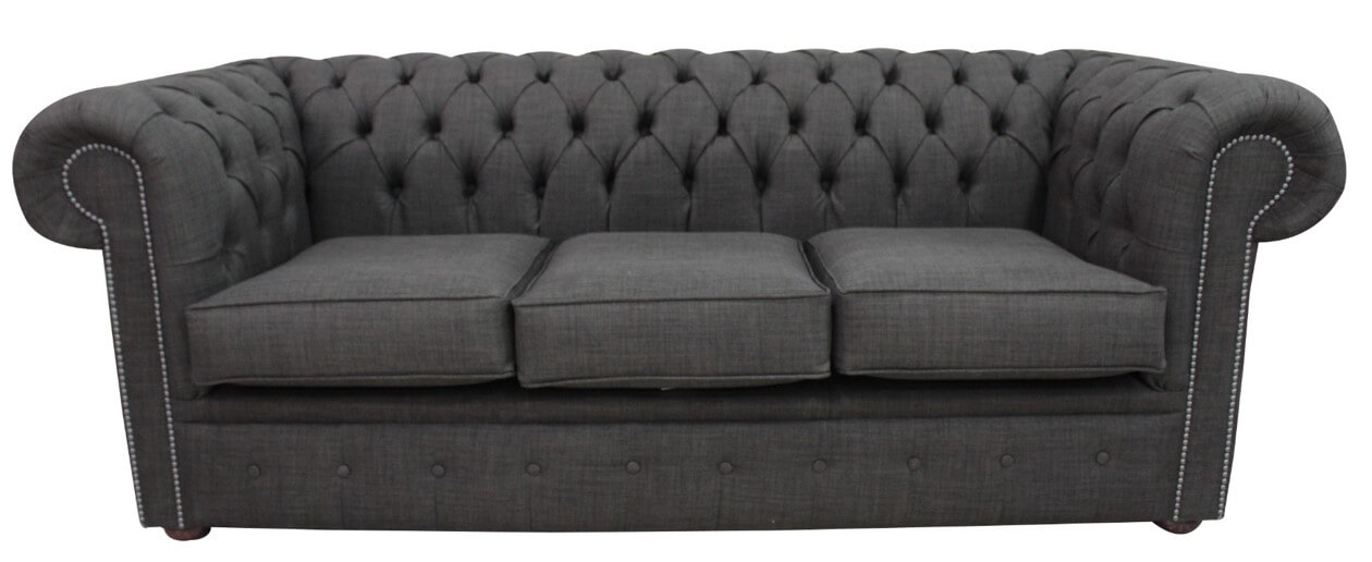 chesterfield 3 seater sofa settee charles linen charcoal fabric