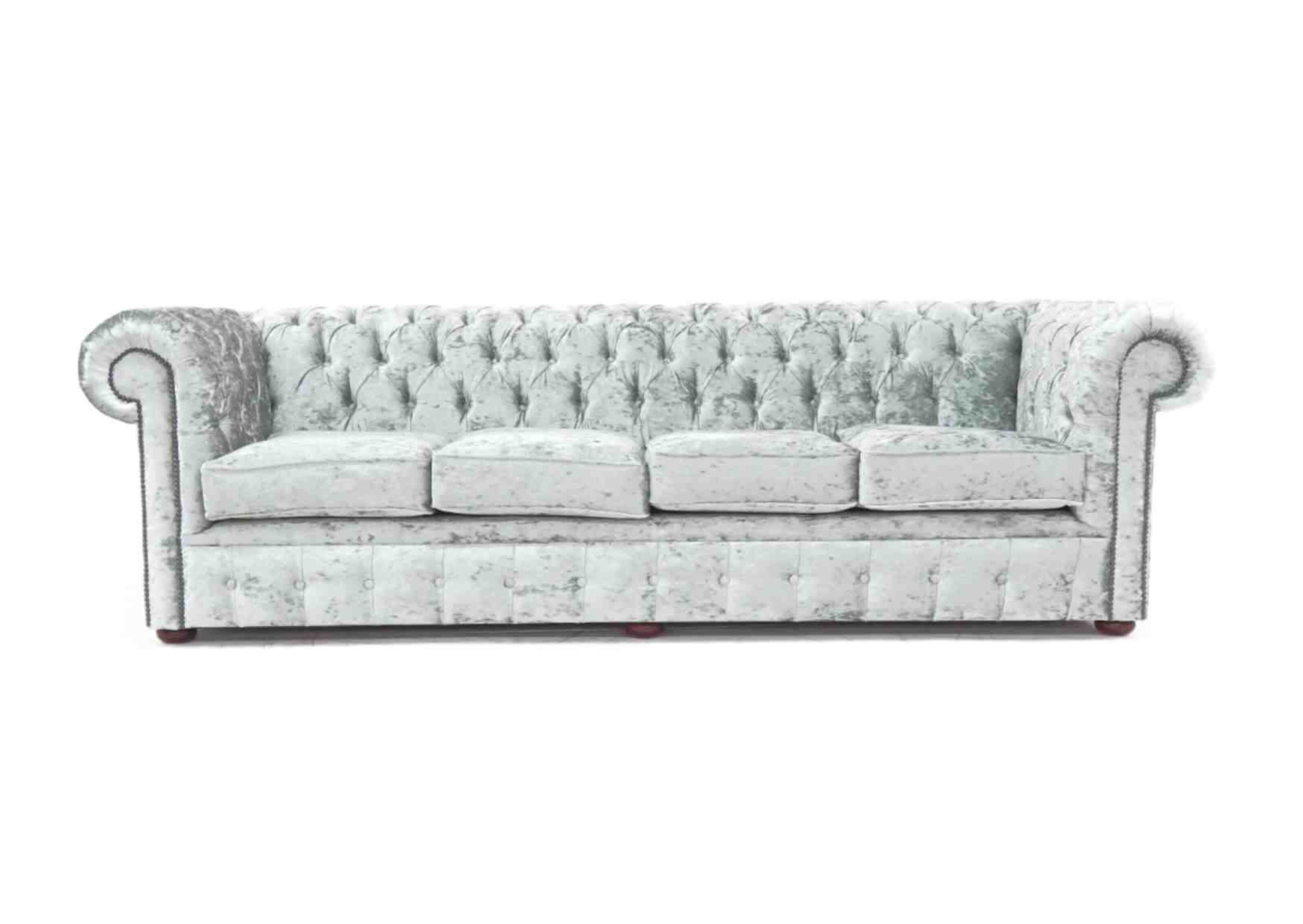 chesterfield 4 seater sofa shimmer silver velvet fabric