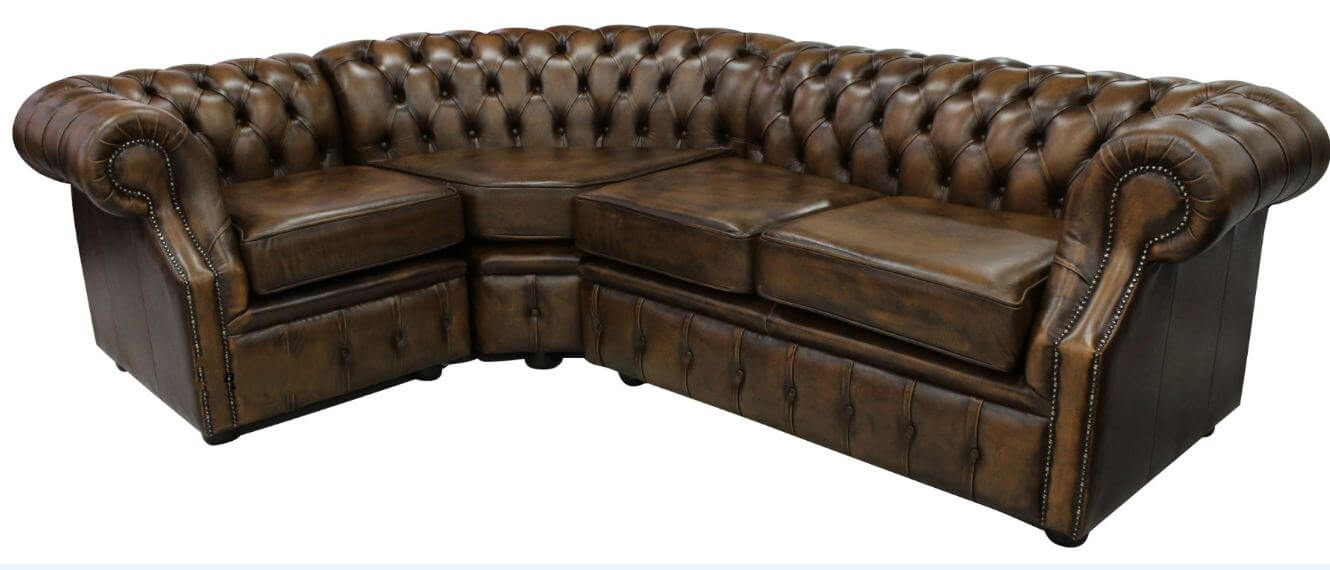 chesterfield buckingham corner group leather sofa antique gold