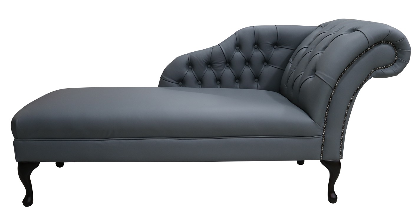 chesterfield chaise lounge shelly piping grey leather