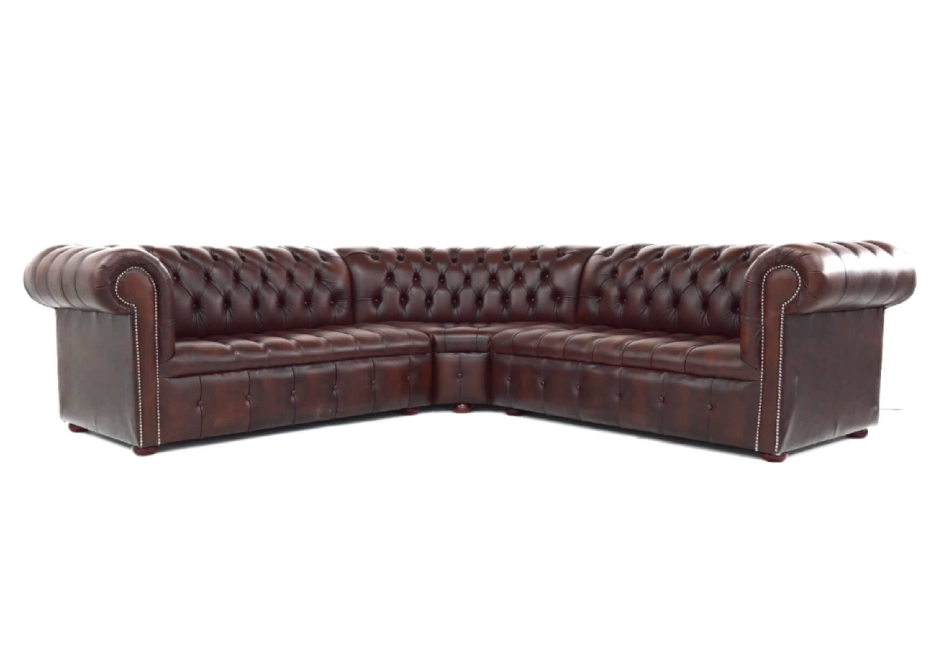 chesterfield corner sofa unit buttoned seat 2 seater corner 2 seater antique brown leather