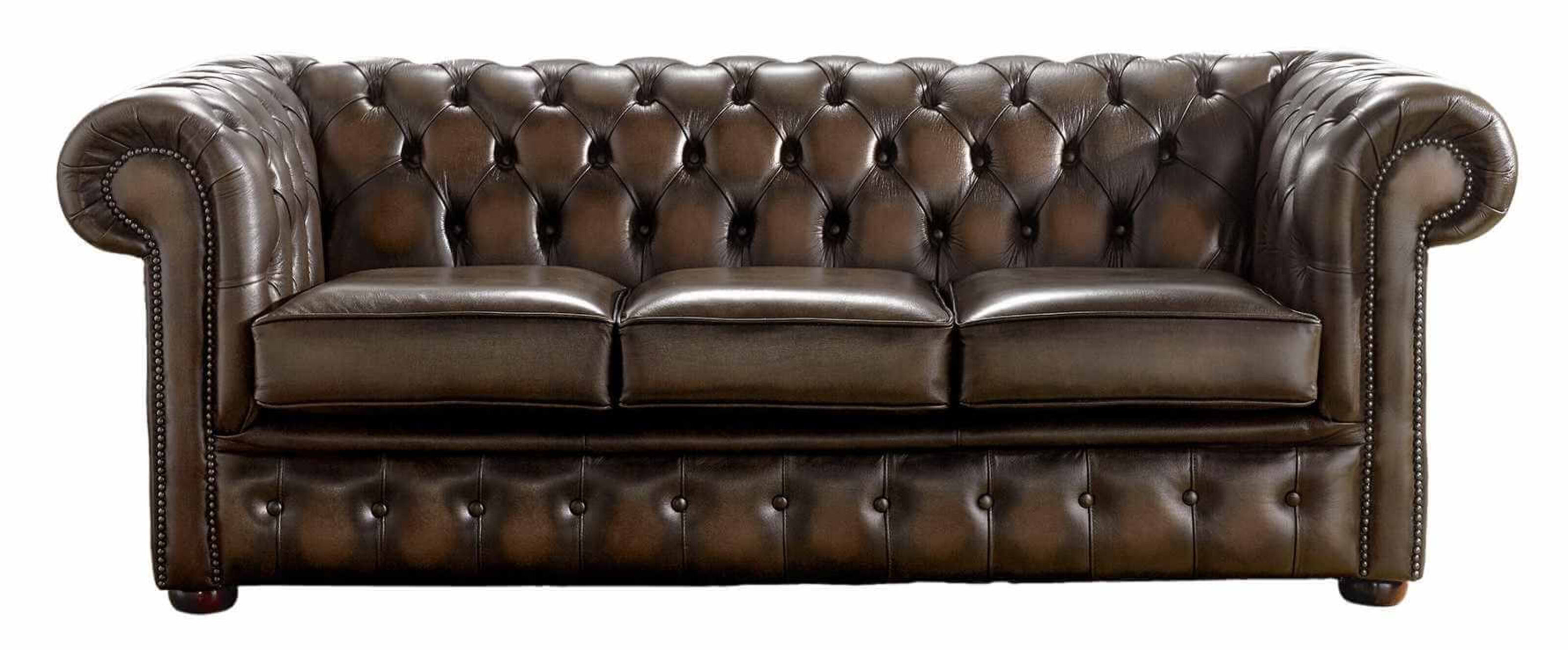 chesterfield handmade 3 seater sofa antique brown leather