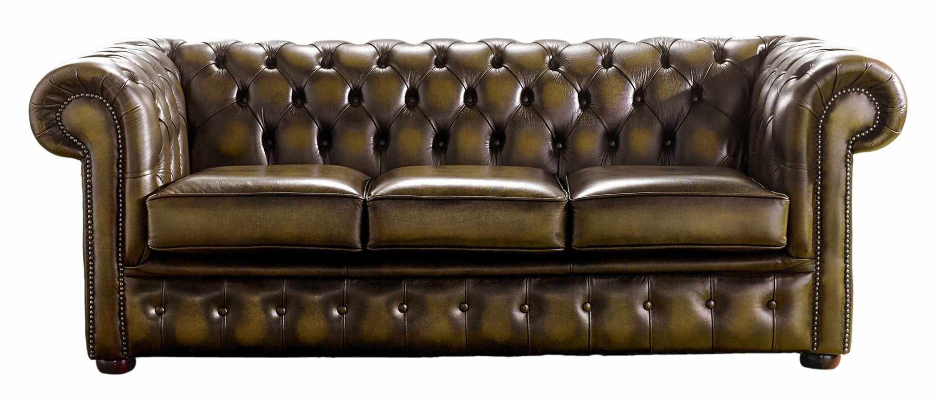 chesterfield handmade 3 seater sofa antique gold leather