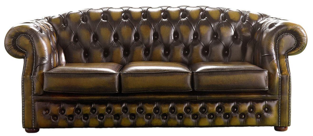 chesterfield handmade buckingham 3 seater sofa antique gold leather