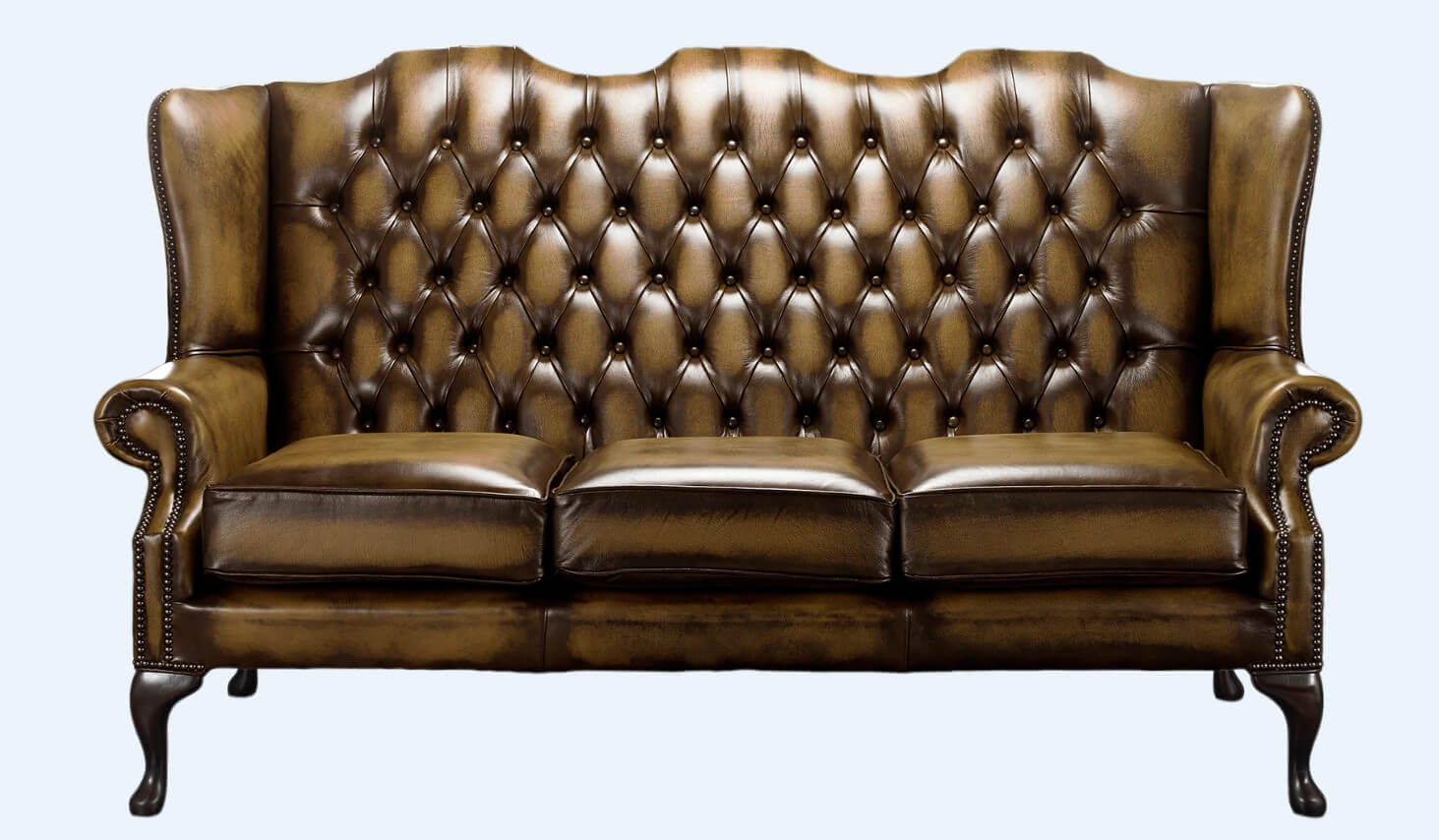 chesterfield high back mallory sofa antique gold leather 1