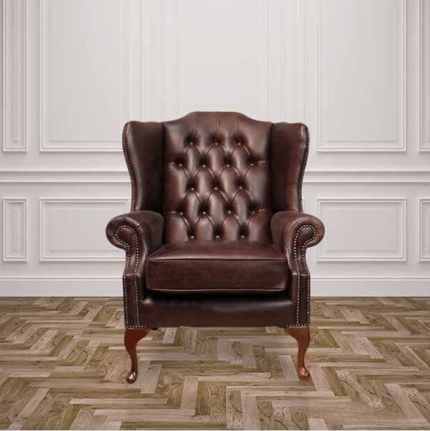 chesterfield highclere high back wing chair uk manufactured hand dyed old english dark brown leather