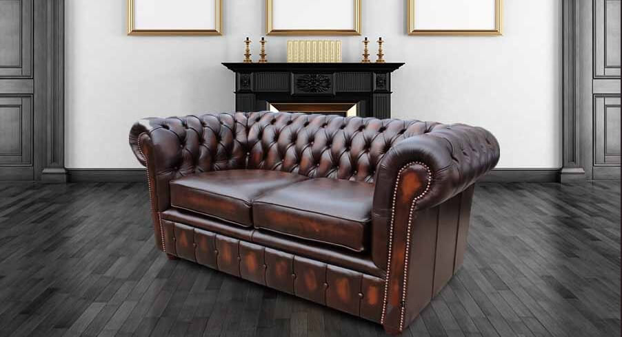 chesterfield london 2 seater antique brown leather sofa settee offer