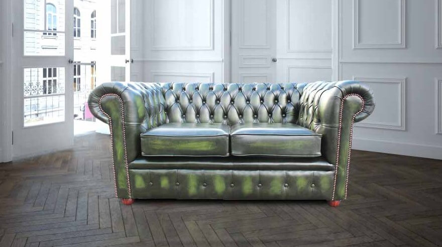 chesterfield london 2 seater antique green leather sofa settee offer