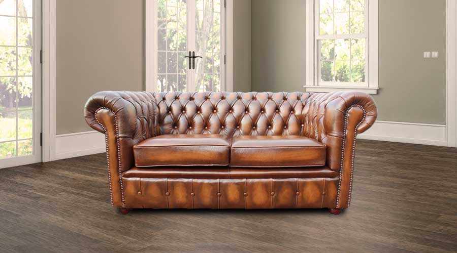 chesterfield london 2 seater antique tan leather sofa settee offer