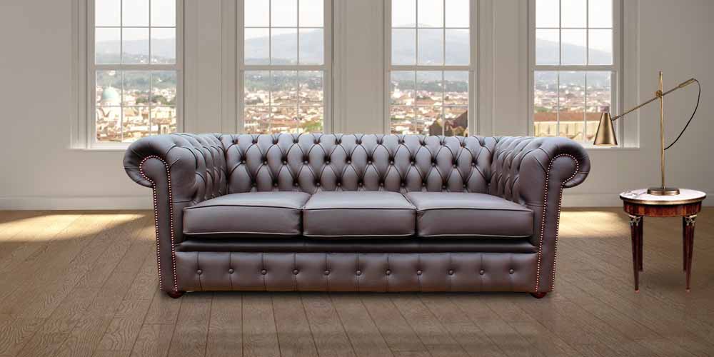 chesterfield london 3 seater brown leather sofa settee offer