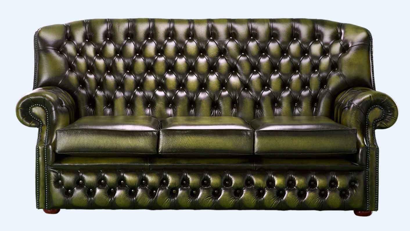 chesterfield monks sofa antique olive green leather