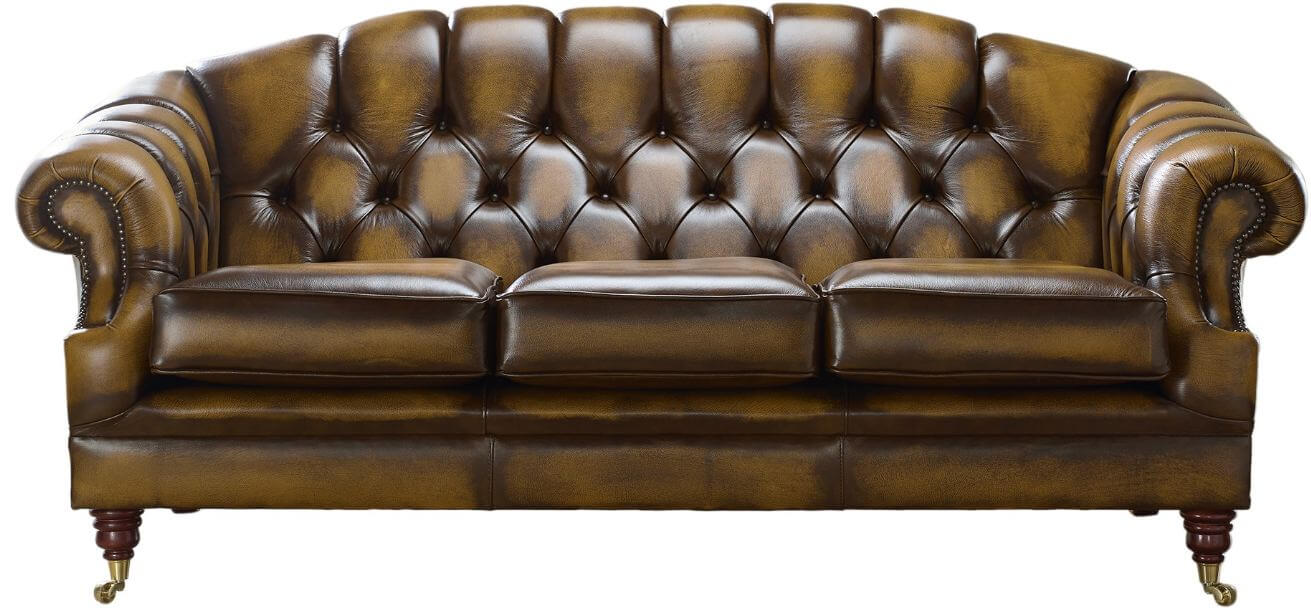 chesterfield victoria 3 seater sofa antique gold leather