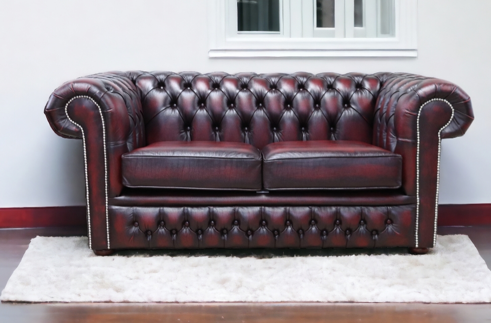 chesterfield winchester 2 seater antique oxblood leather sofa