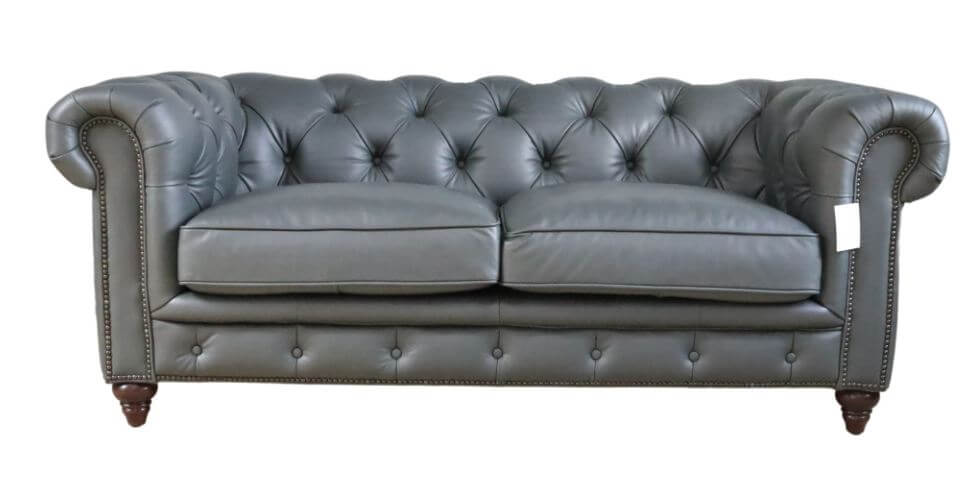 earle chesterfield 2 seater nappa grey real leather sofa