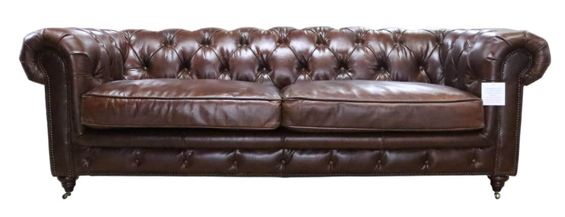 earle grande chesterfield 3 seater vintage distressed brown real leather sofa