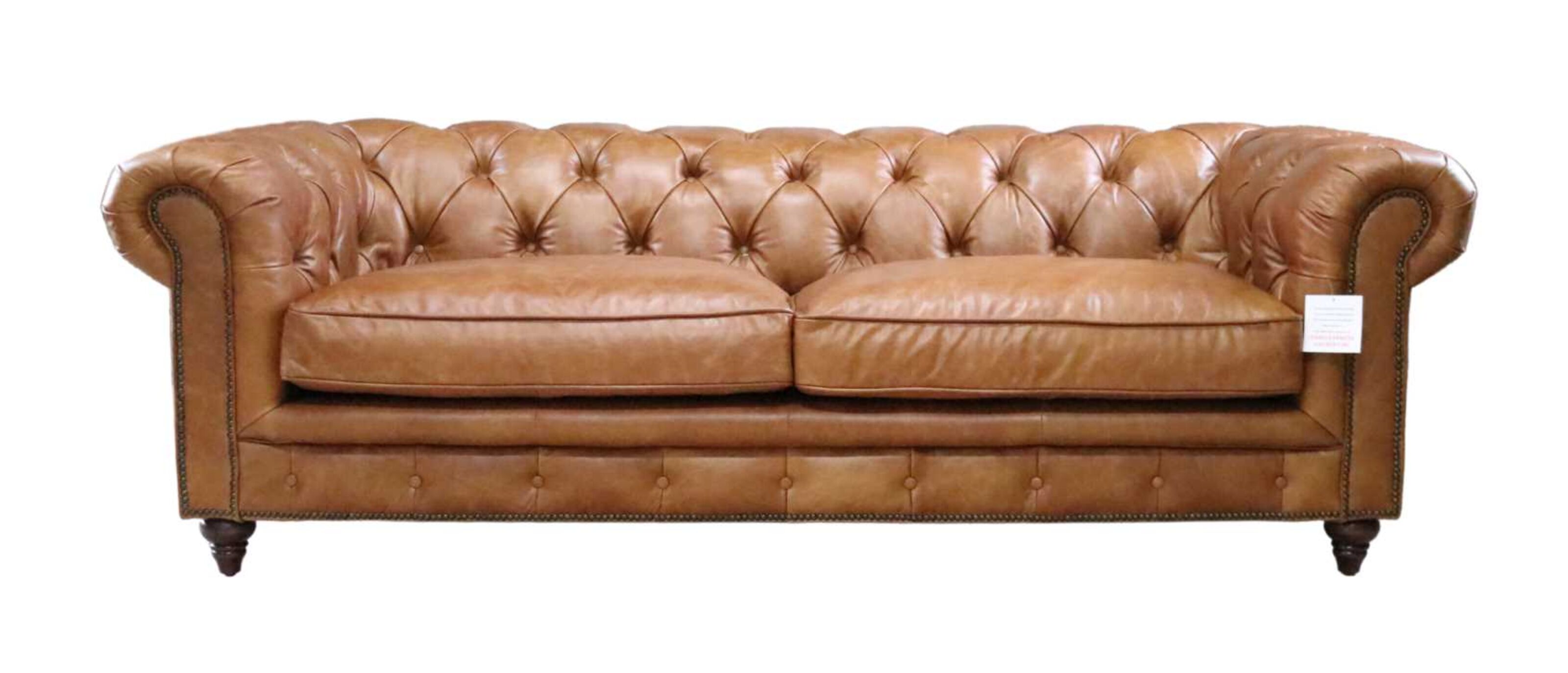 earle grande chesterfield nappa caramal tan brown leather sofa 3 seater