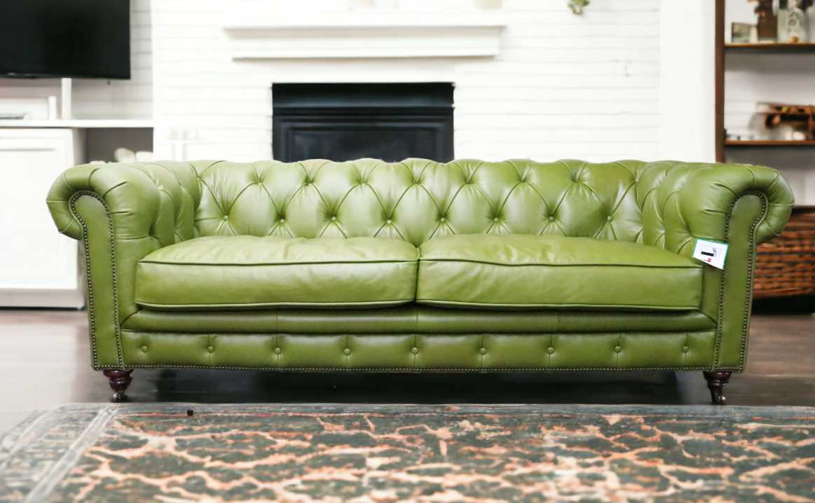 earle grande chesterfield nappa olive green real leather sofa