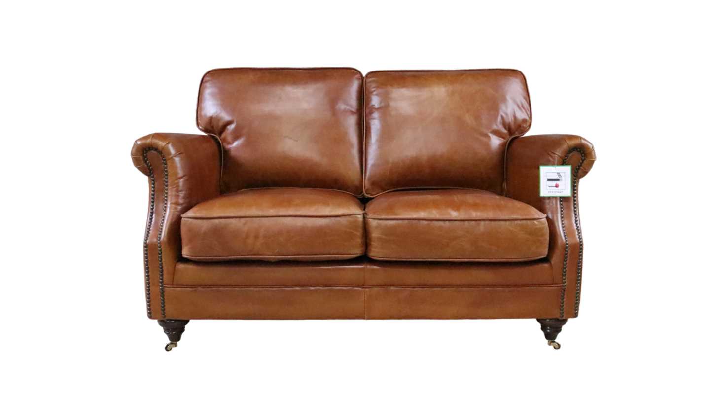 luxury vintage distressed leather 2 seater settee sofa tan 2