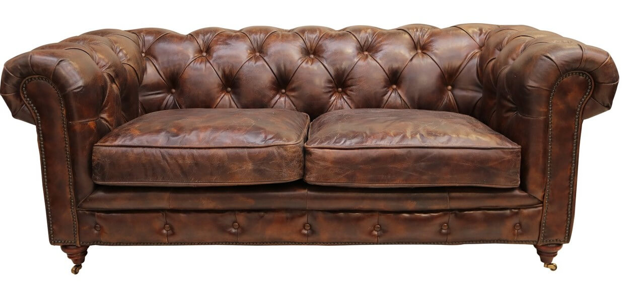 vintage distressed tobacco leather chesterfield 2 seater sofa