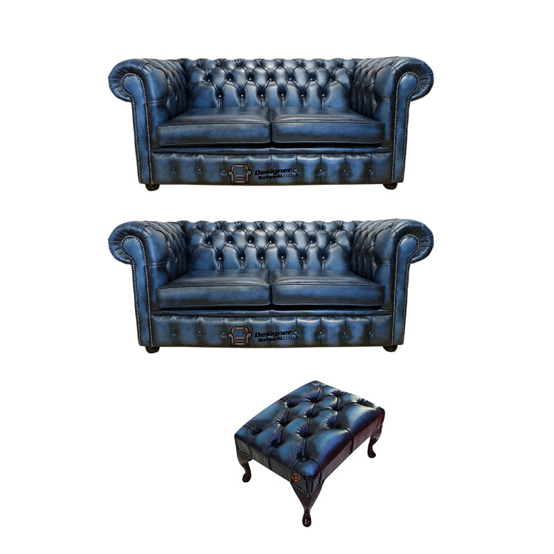 Luxurious Chesterfield Sofa with Matching Ottomans  %Post Title