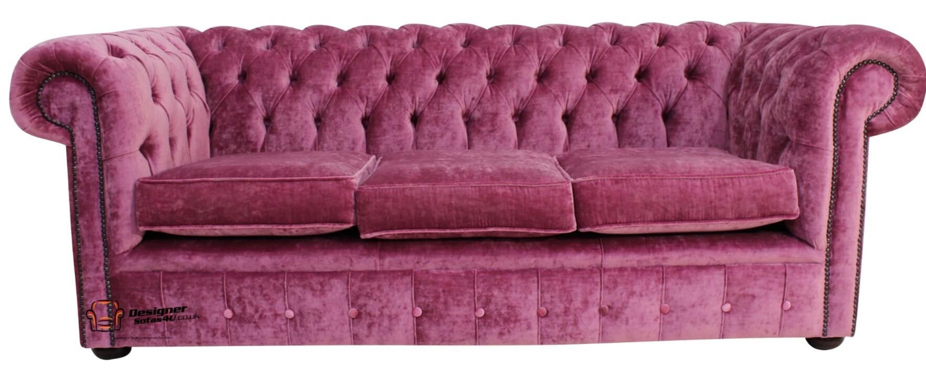 chesterfield 3 seater velvet modena rose sofa