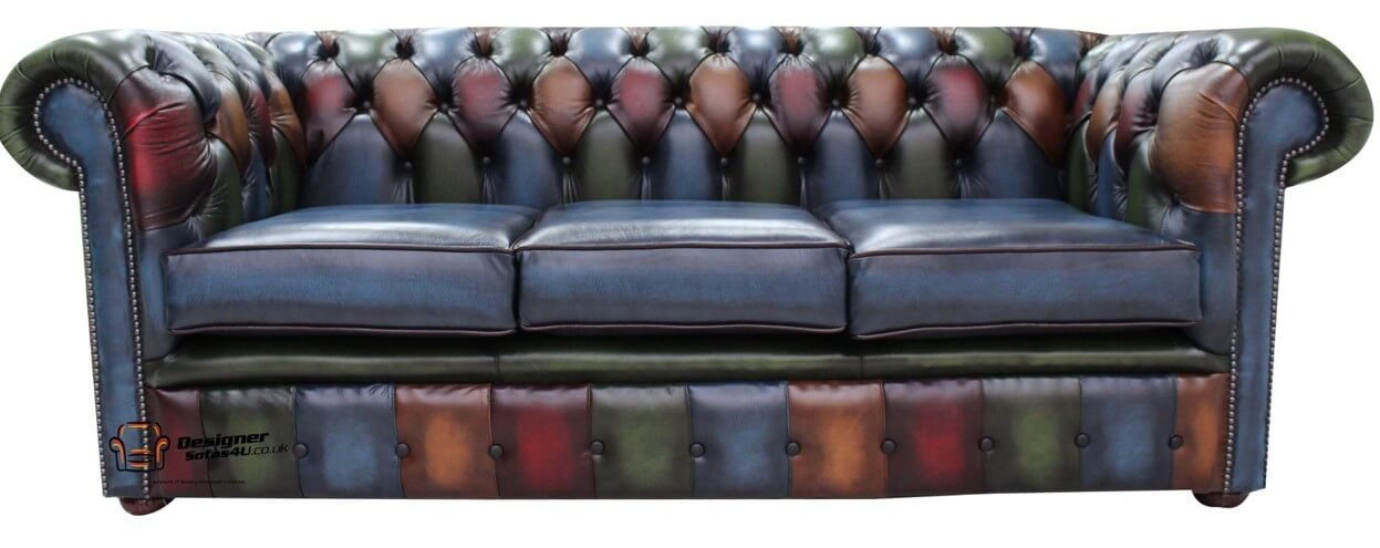 chesterfield patchwork antique leather sofa settee