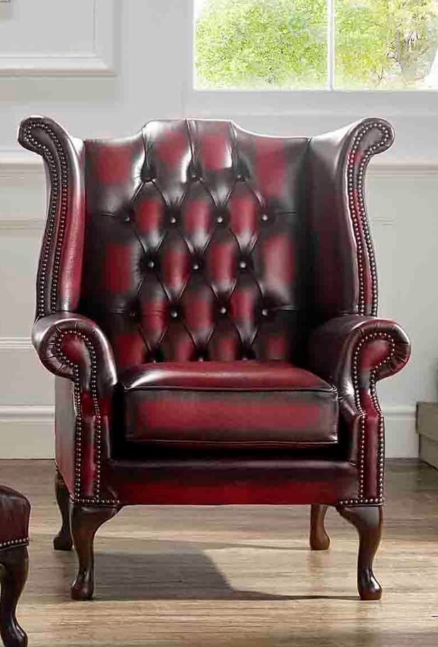 chesterfield queen anne high back chair antique oxblood