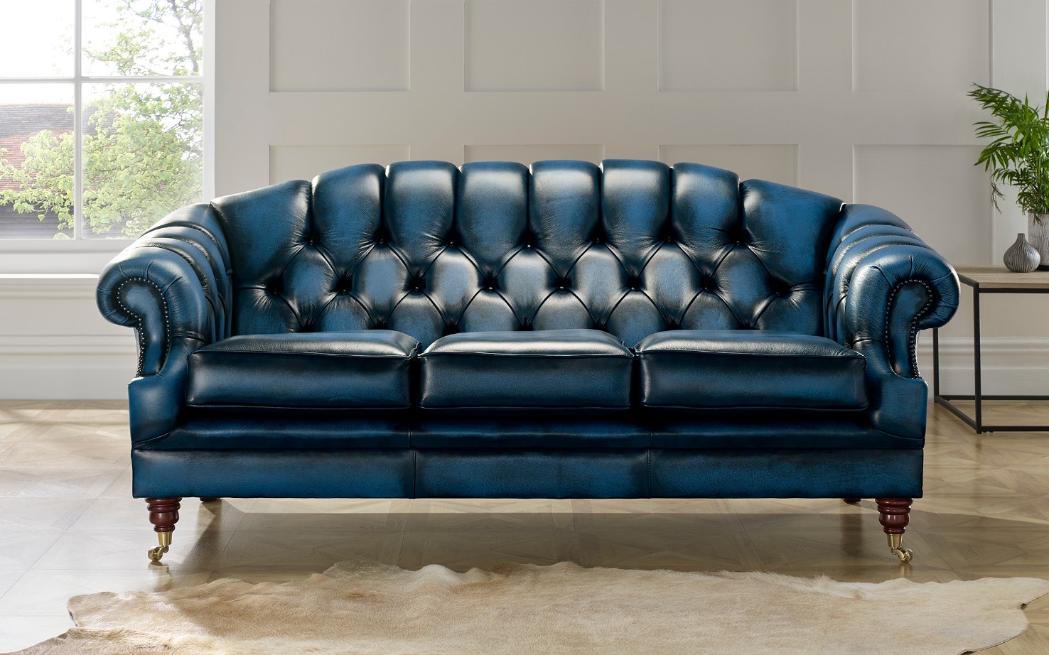 chesterfield victoria leather sofa 3 seater antique blue