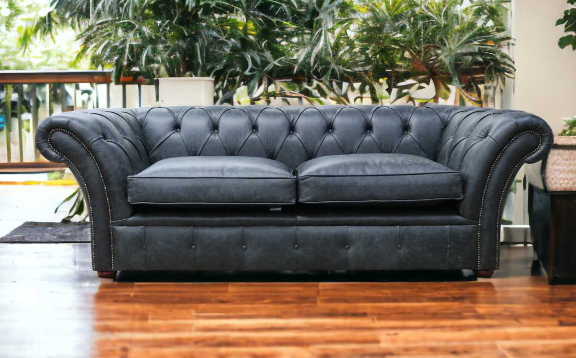 Duchess Chesterfield 3 Seater Sofa Cracked Wax Black Leather