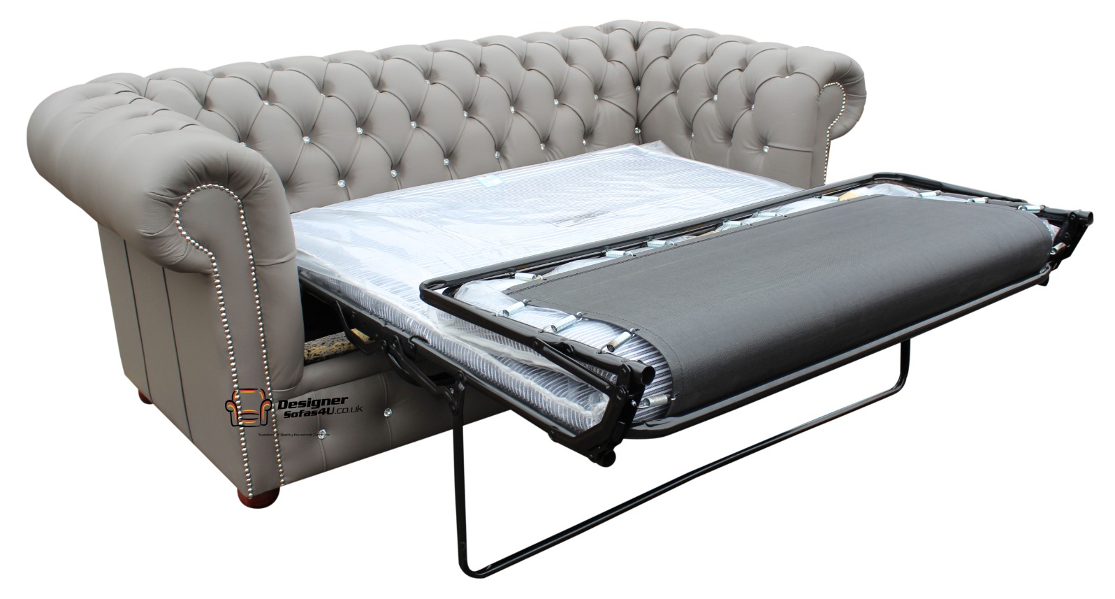 Pull Out SofBed Sale In Chesterfield 2 Seater CRYSTALLIZED™ Diamond Moon Mist Leather