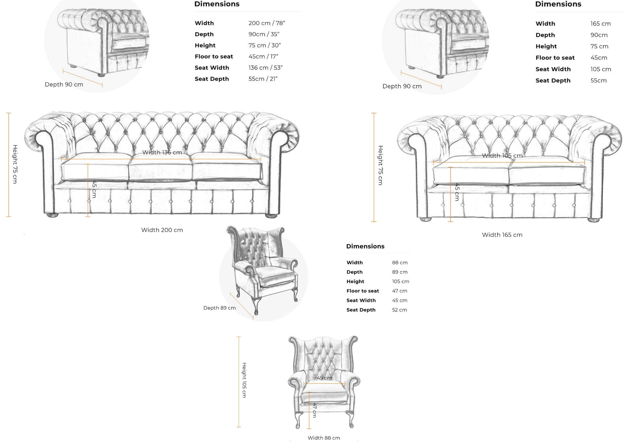Chesterfield 3+2+1 Classic Sofa Suite