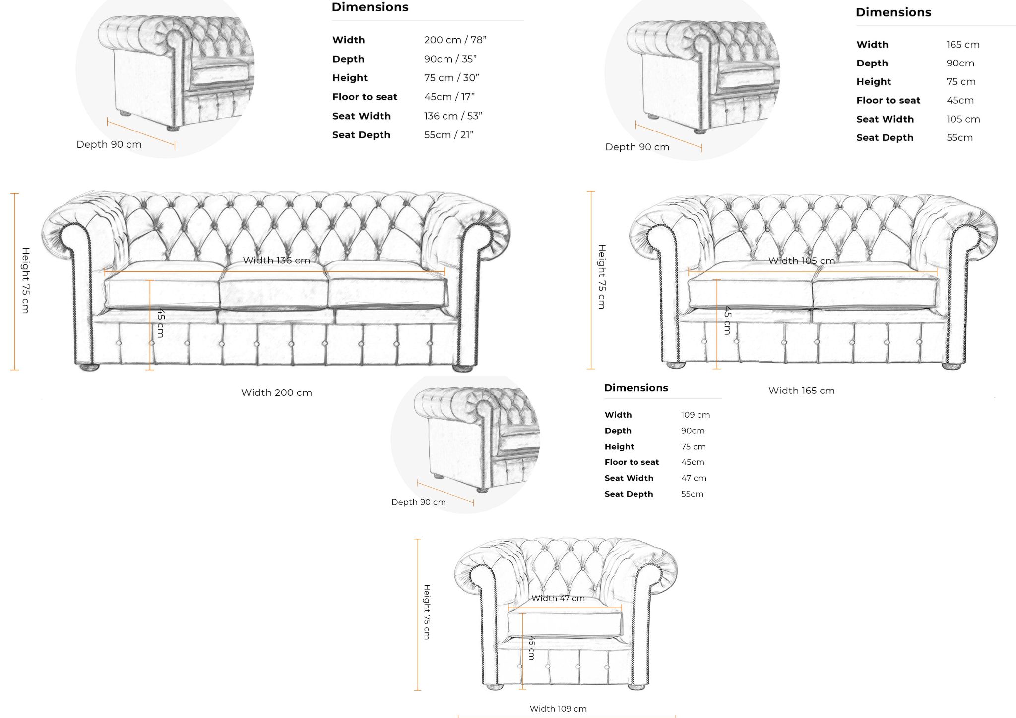 Chesterfield 3+2+1 Seater Sofa Suite