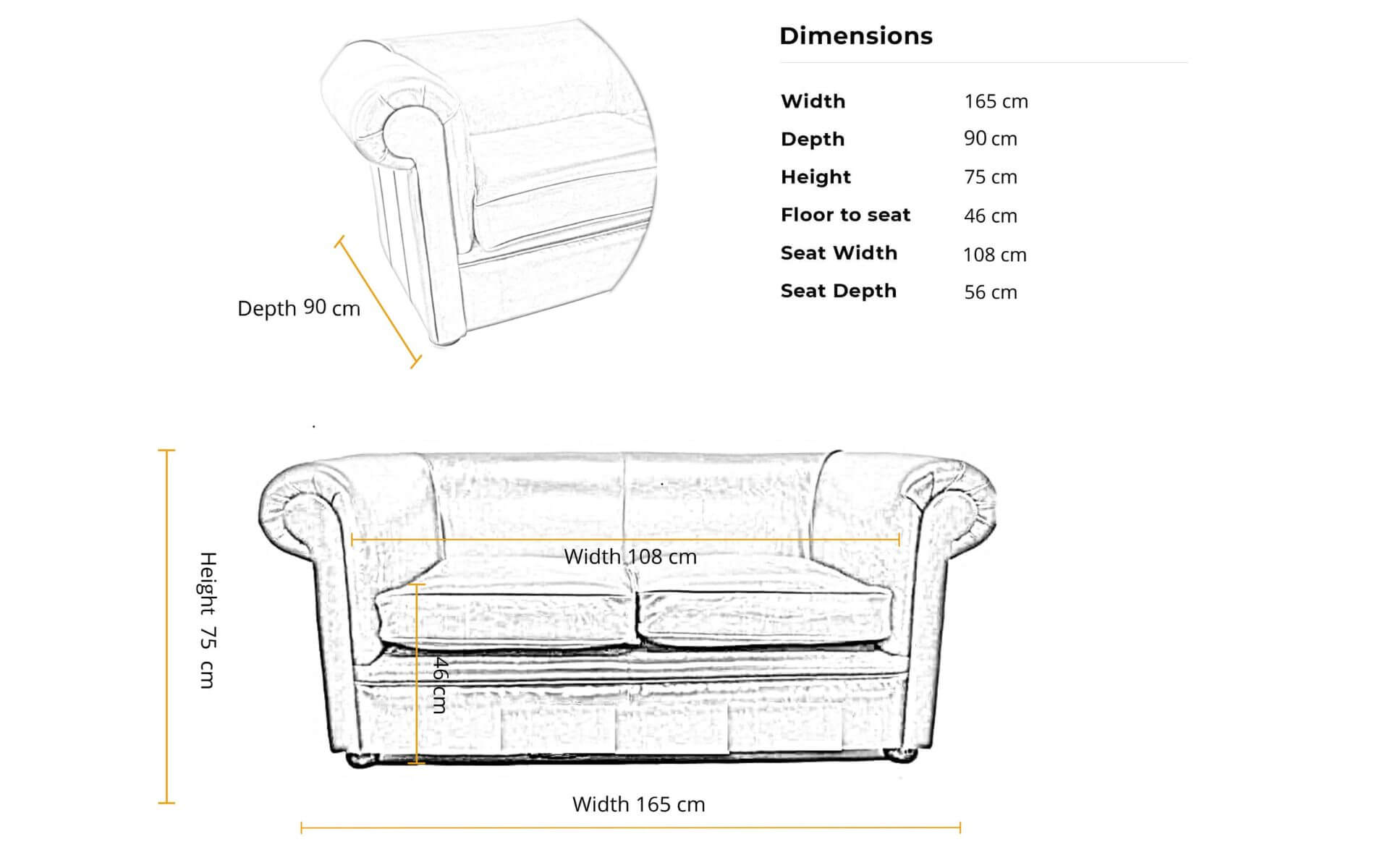 dimensions 1930's Classic Sofa.
