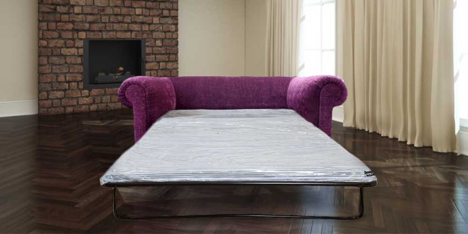 Product photograph of Pull Out Sofa Bed Sale In Purple Aubergine Fabric Chesterfield 1930 S 2 Seater from Designer Sofas 4U