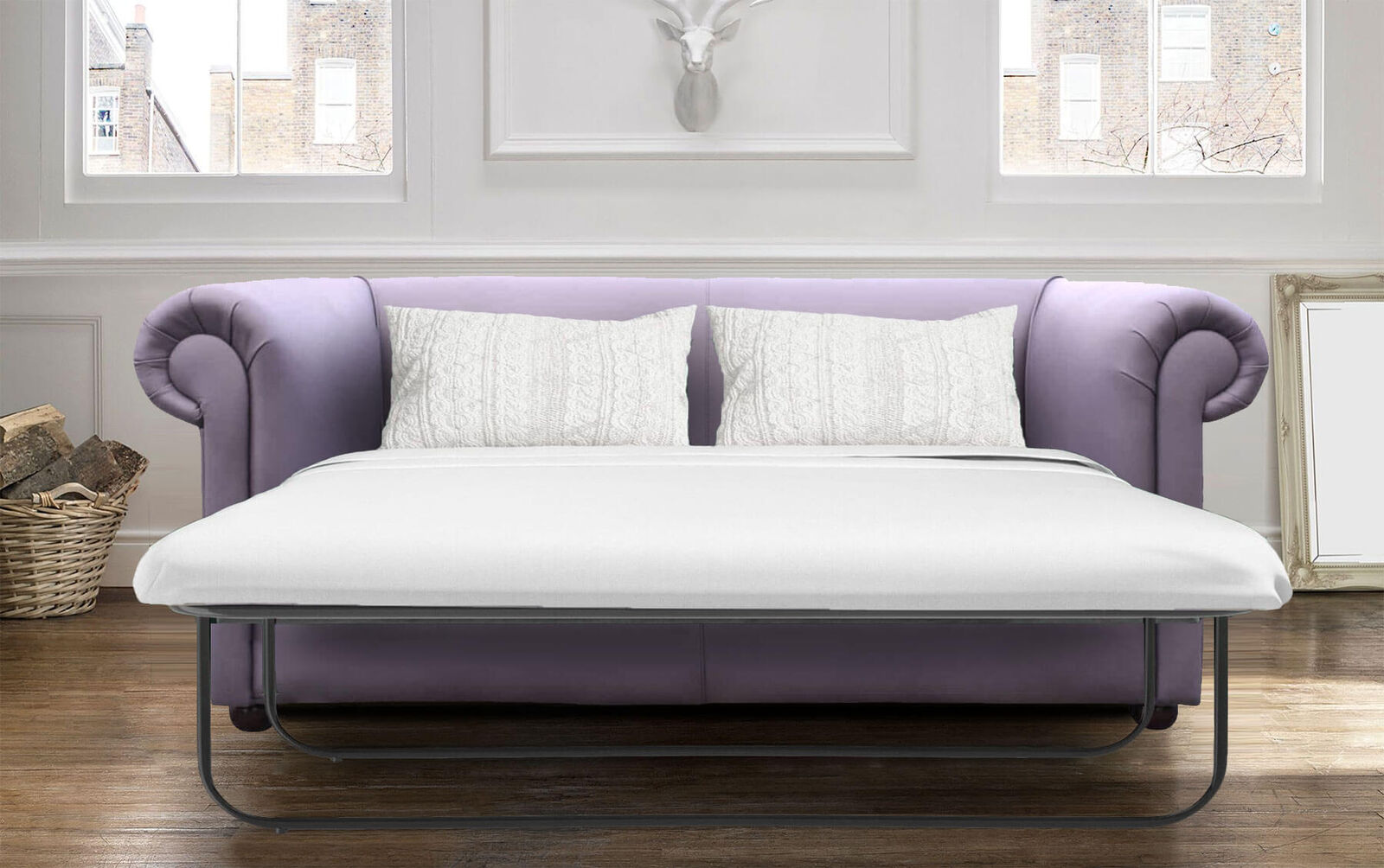 Product photograph of Chesterfield 1930 S 3 Seater Settee Sofabed Amethyst Purple Leather from Designer Sofas 4U