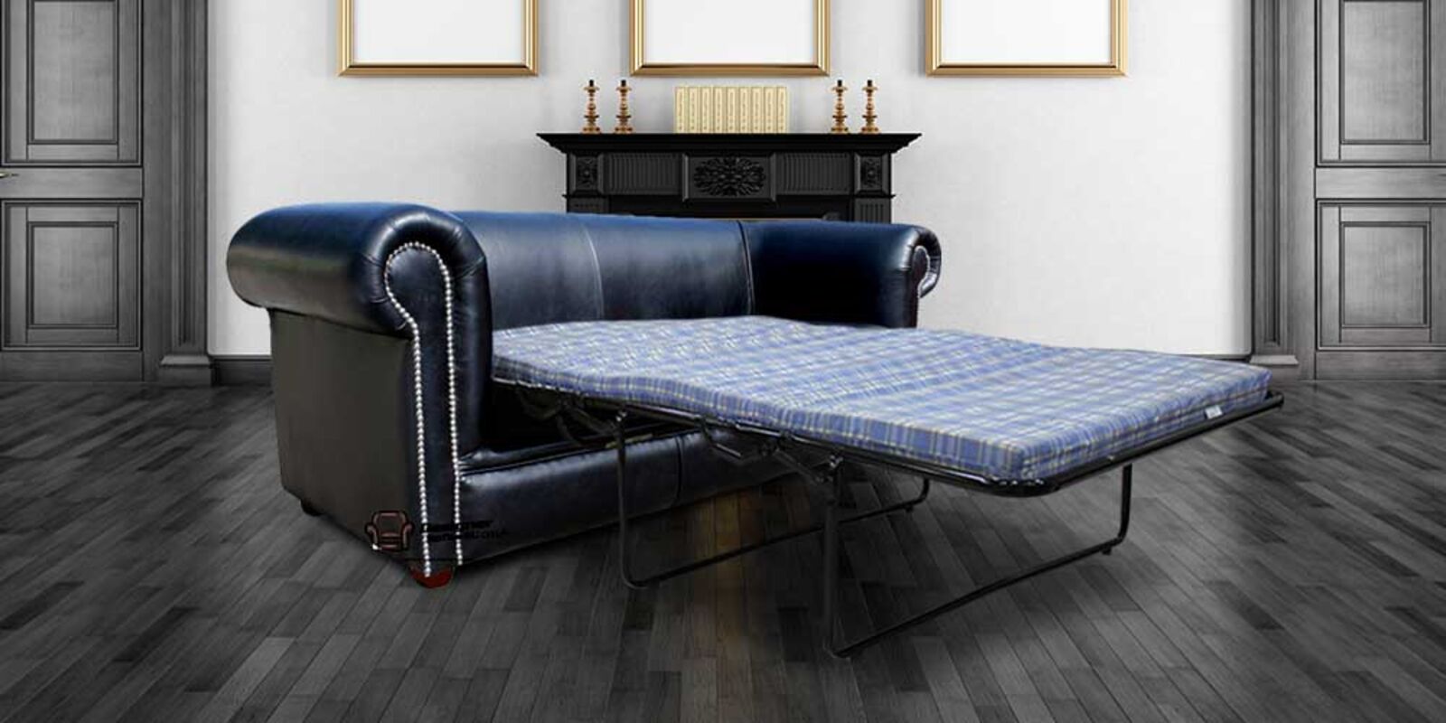 Product photograph of Chesterfield Berkeley 1930 3 Seater Settee Old English Black Leather Sofabed from Designer Sofas 4U