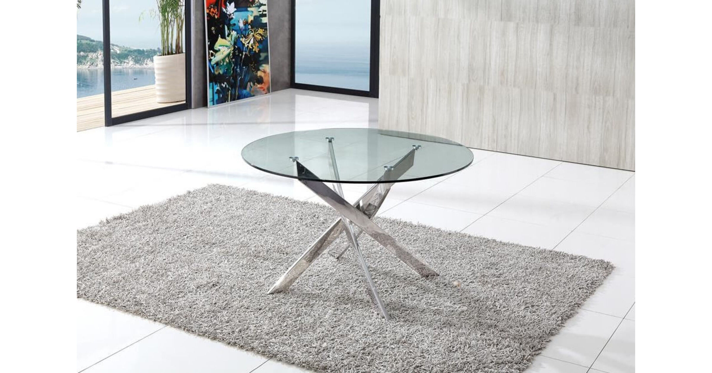 Nova 120cm Round Glass Dining Table + Lanna Chairs